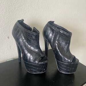 Paper Fox Black Croc-Embossed Platform Heels